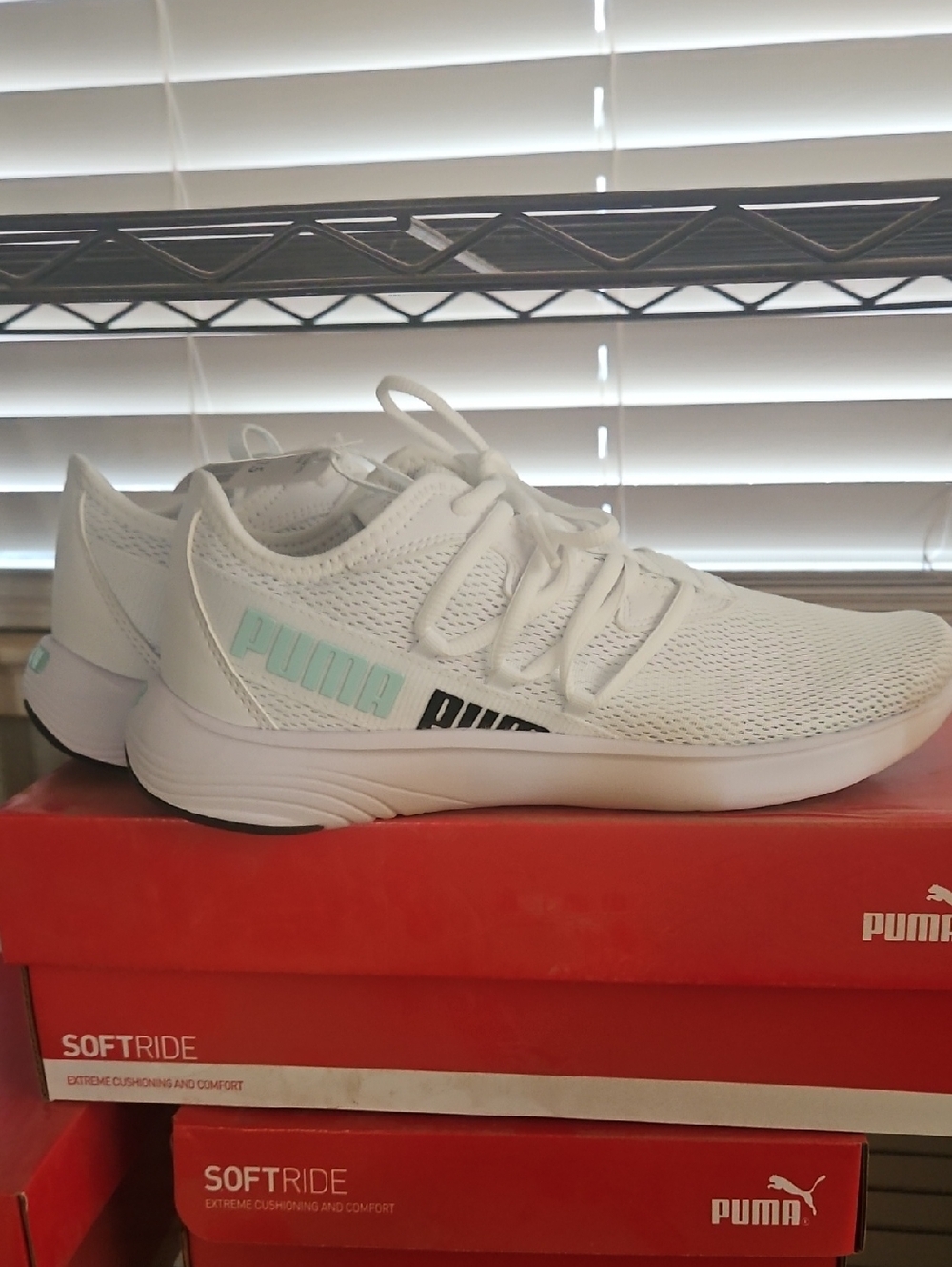 PUMA White Sneakers with Mint Accents